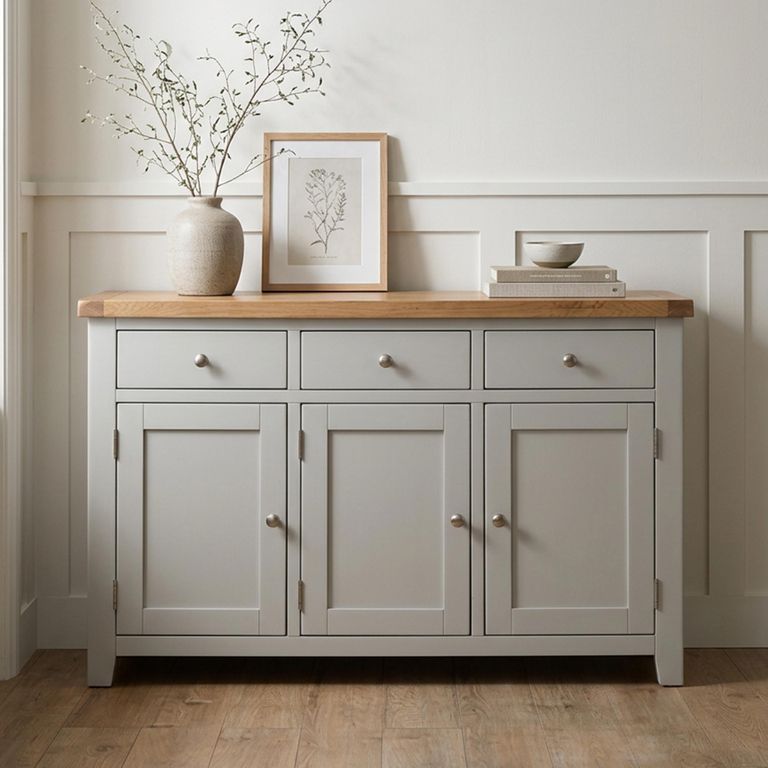 Melbourne French Grey Painted 3 Door 3 Drawer 139cm Medium Sideboard