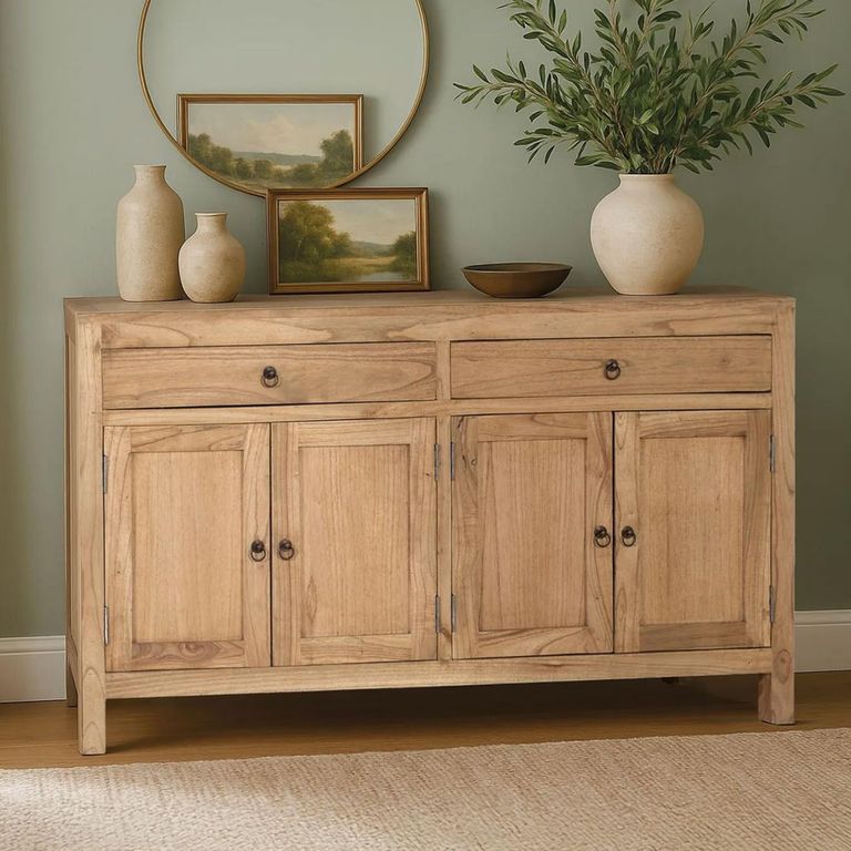 Hydra Natural Mindi Wood 140cm 4 Door 2 Drawer Medium Sideboard