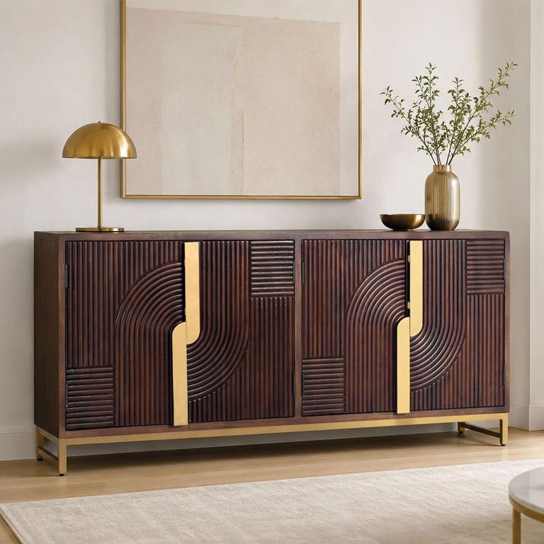 Flora Walnut Fluted Mango Wood 175cm 4 Door Large Sideboard 