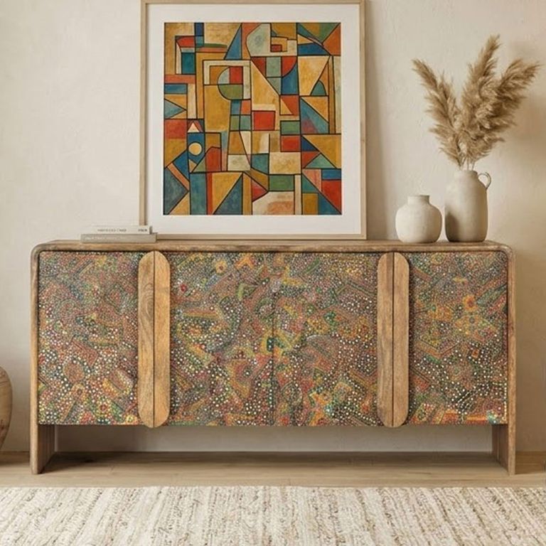 Mosaic Natural Handcrafted Mango Wood 161cm 4 Door Large Sideboard