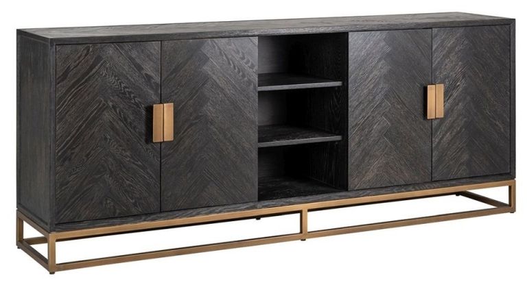 Blackbone Black and Brass 4 Door Extra Large Sideboard - 225cm