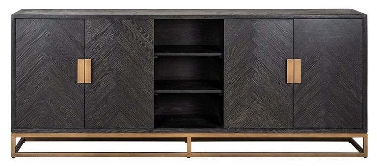 Blackbone Black and Brass 4 Door Extra Large Sideboard - 225cm
