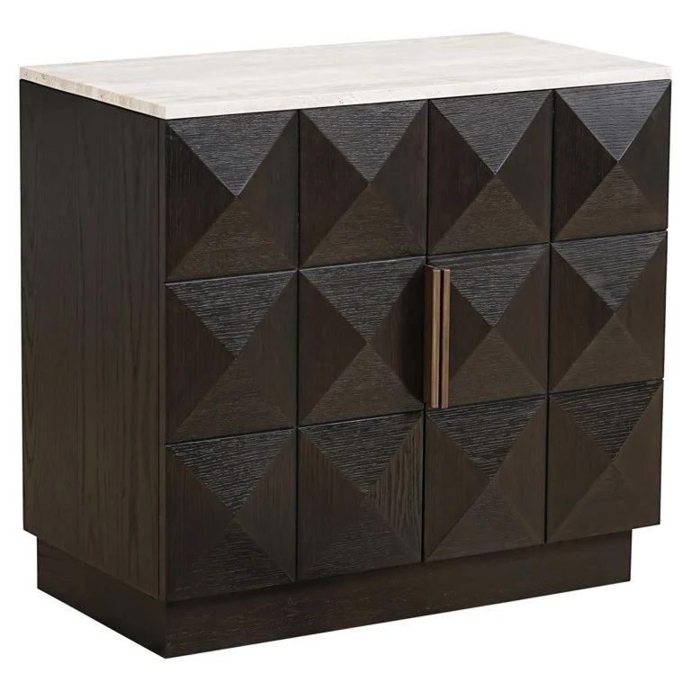Claremont Dark Wood 2 Door Small Geometric Sideboard with Travertine Top