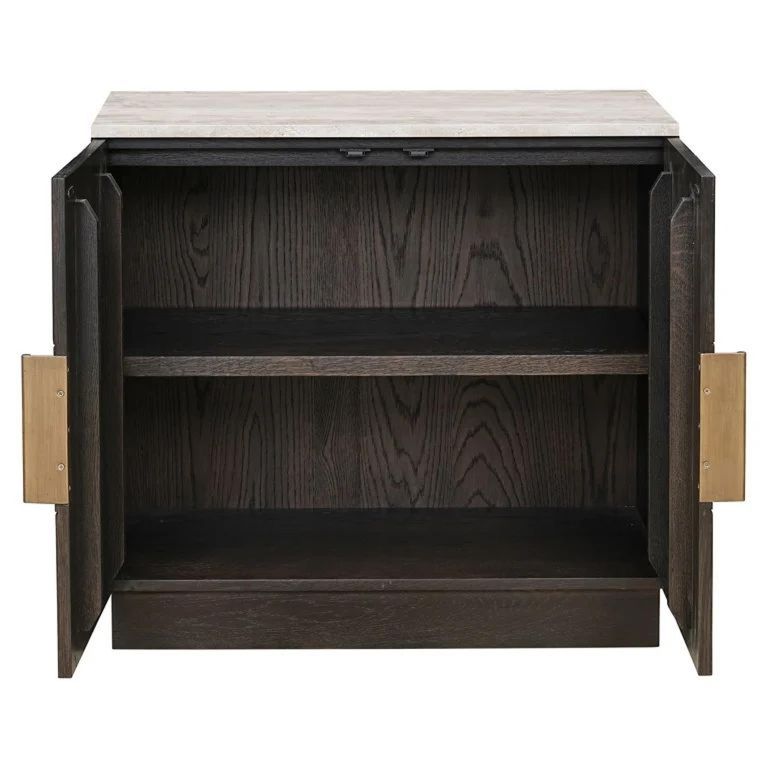 Claremont Dark Wood 2 Door Small Geometric Sideboard with Travertine Top