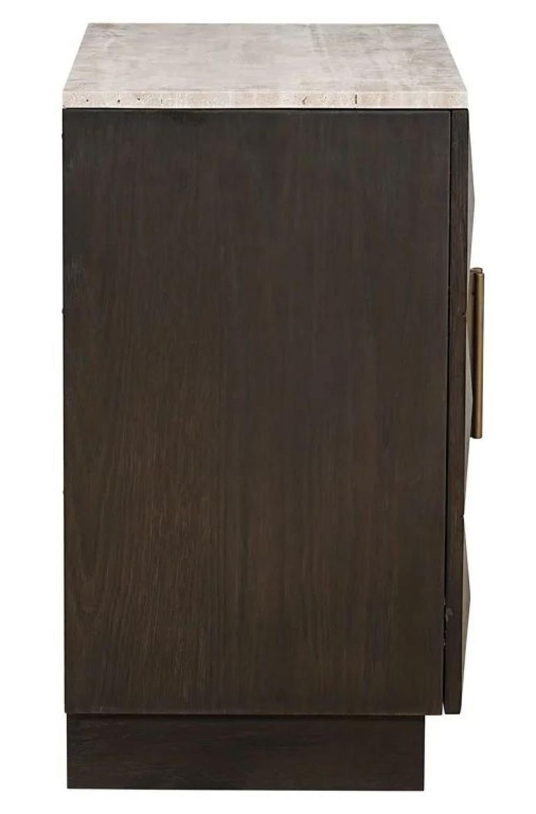Claremont Dark Wood 2 Door Small Geometric Sideboard with Travertine Top