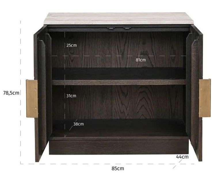 Claremont Dark Wood 2 Door Small Geometric Sideboard with Travertine Top