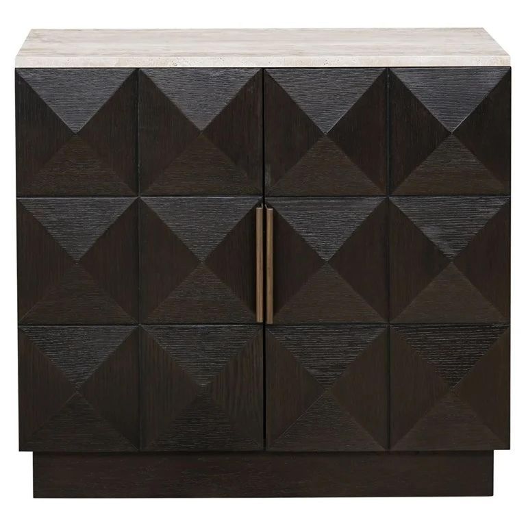 Claremont Dark Wood 2 Door Small Geometric Sideboard with Travertine Top