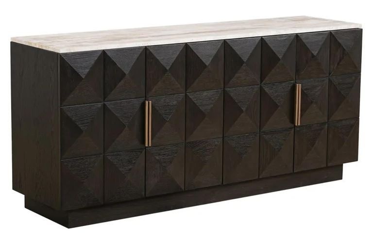 Claremont Dark Wood 4 Door Extra Large Geometric Sideboard with Travertine Top