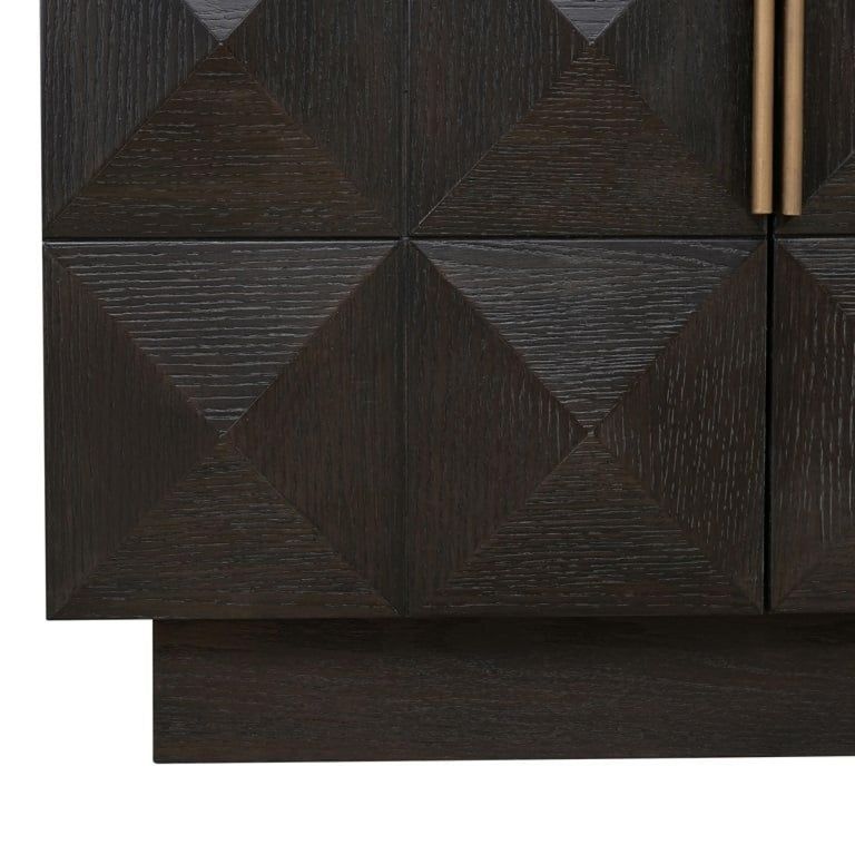 Claremont Dark Wood 4 Door Extra Large Geometric Sideboard with Travertine Top
