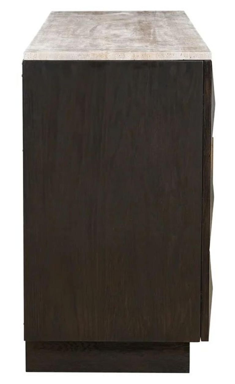 Claremont Dark Wood 4 Door Extra Large Geometric Sideboard with Travertine Top