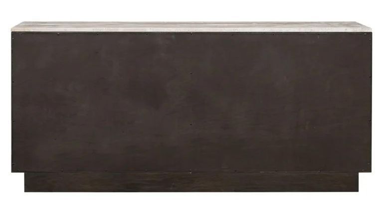 Claremont Dark Wood 4 Door Extra Large Geometric Sideboard with Travertine Top
