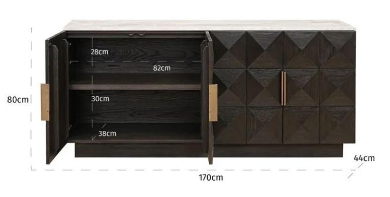 Claremont Dark Wood 4 Door Extra Large Geometric Sideboard with Travertine Top