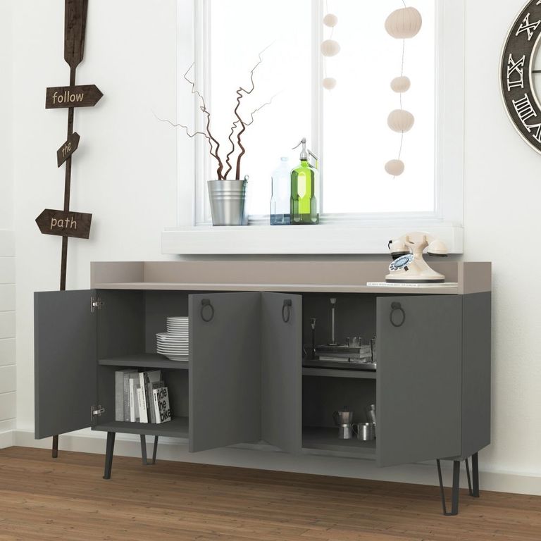 Clearance - Dexter Large Sideboard - 4 Door - Anthracite and Mocha