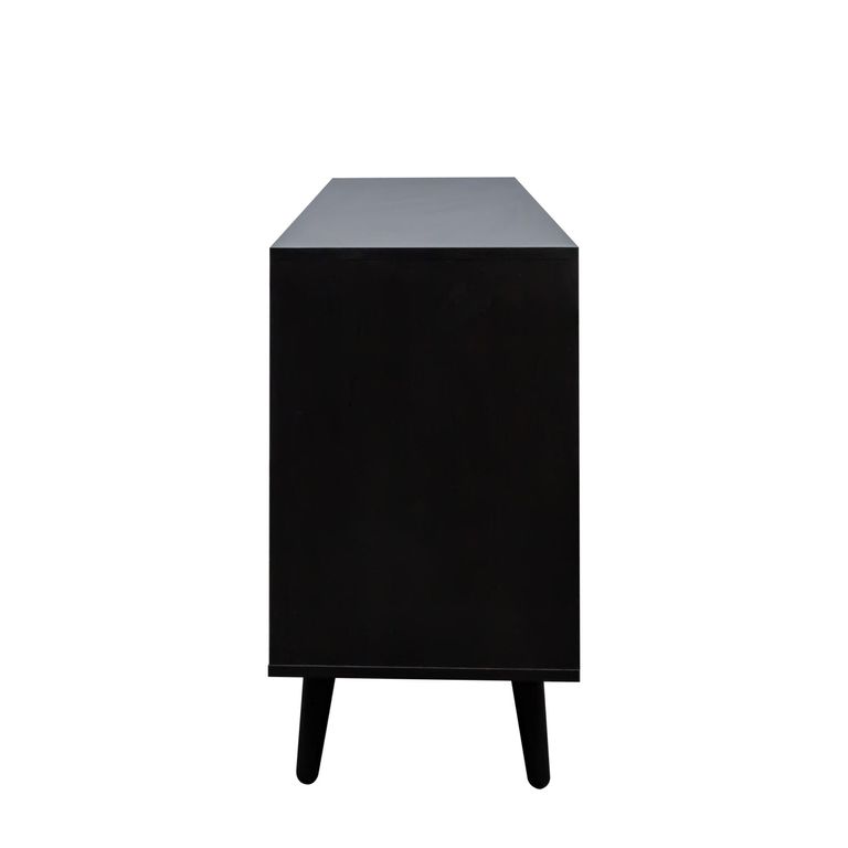 Clearance - Ferrero Black and Woven Rattan 3 Door Medium Sideboard - 120cm