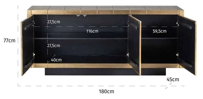 Collada Brass Cladded 3 Door Extra Large Sideboard - 180cm