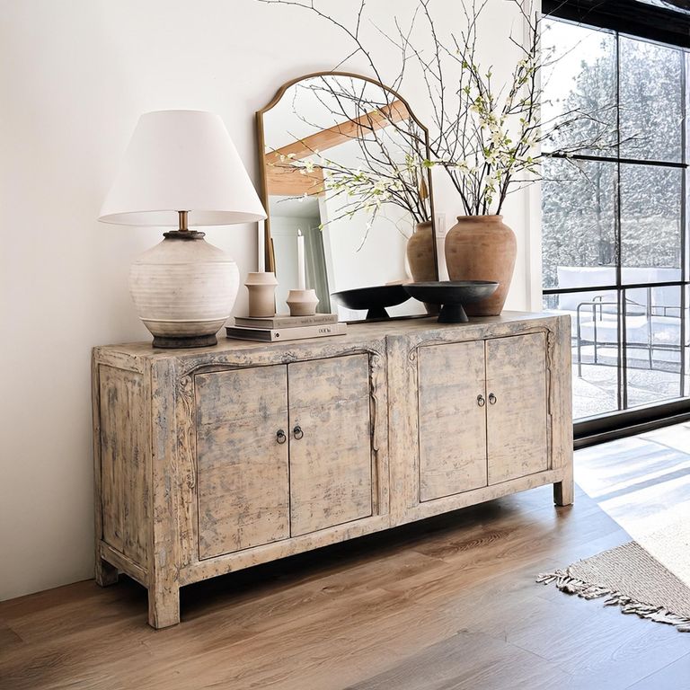 Distressed Sideboard - 3 Door - 185cm - Extra Large - Grey - Elm Wood
