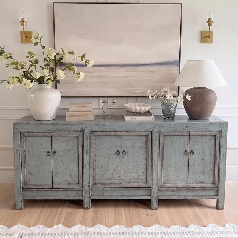 Unique One of a Kind - Distressed Sideboard - 6 Door - 213cm - Extra Large - Sage Grey - Elm Wood