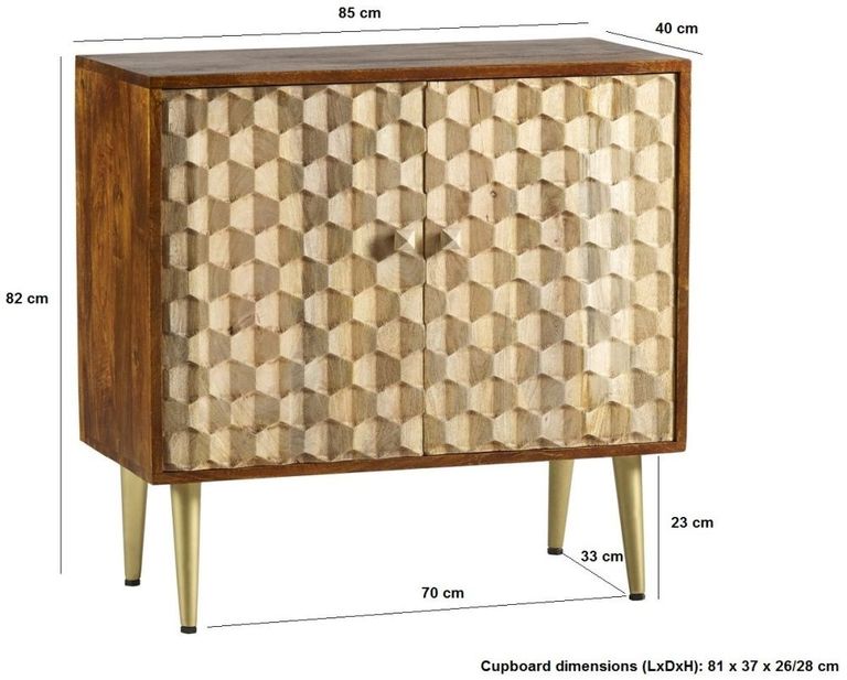 Imphal Sideboard - 2 Door - Small - 85cm - Geometric - Mango Wood