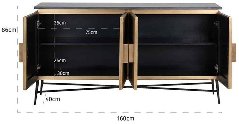Ironville Brass Ribbed Large 4 Door Sideboard