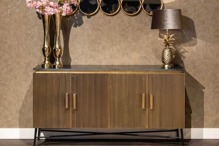 Ironville Brass Ribbed Large 4 Door Sideboard