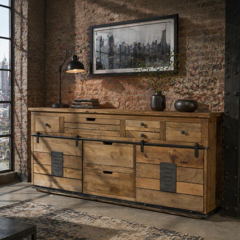 Jupiter Industrial Mango Wood 2 Sliding Door Large Sideboard