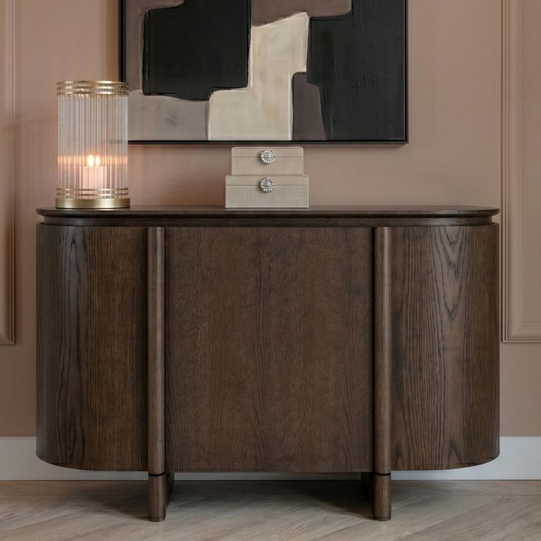 Langford Curved Sideboard - 3 Door - Medium - Brown - Ceramic and Oak