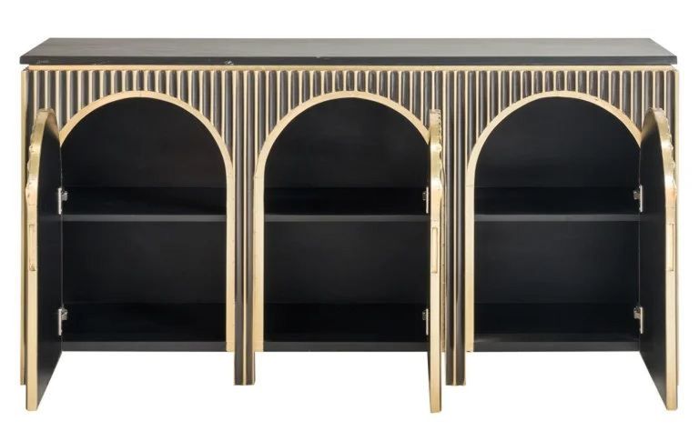 Les Arcs Brushed Gold Ribbed 3 Door Large Sideboard - 160cm
