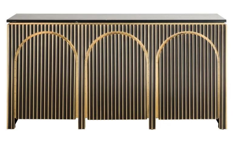 Les Arcs Brushed Gold Ribbed 3 Door Large Sideboard - 160cm