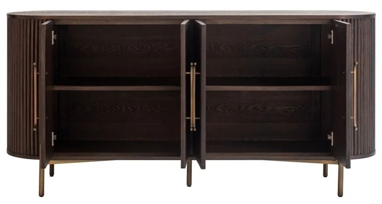 Luxor Brushed Brass Ribbed 4 Door Extra Large Curved Sideboard
