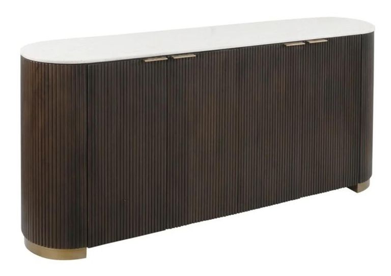Mayfield White Marble Top Extra Large Sideboard - Dark Wood Fluted Base