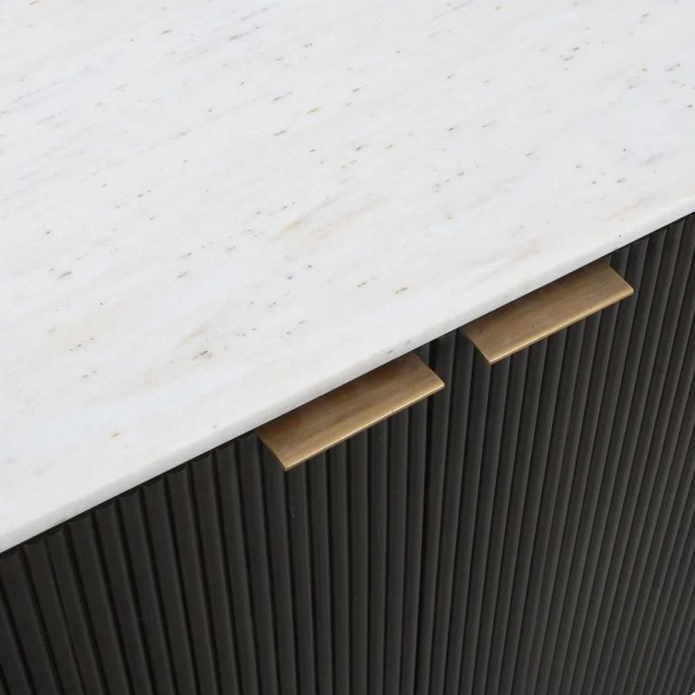 Mayfield White Marble Top Extra Large Sideboard - Dark Wood Fluted Base