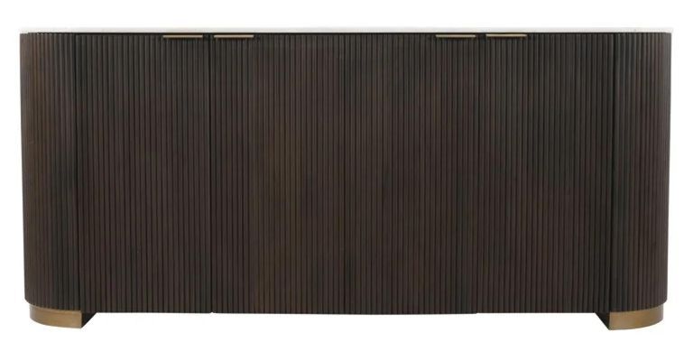 Mayfield White Marble Top Extra Large Sideboard - Dark Wood Fluted Base