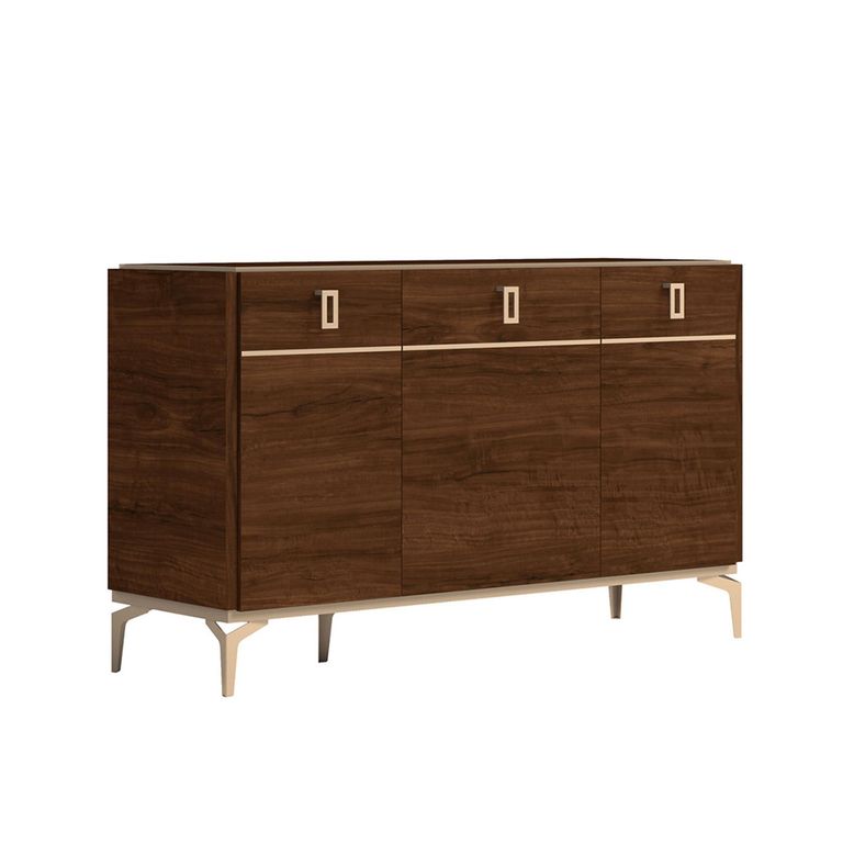 Modern Eva Medium Buffet Sideboard - 3 Doors - Walnut with Gold Trim