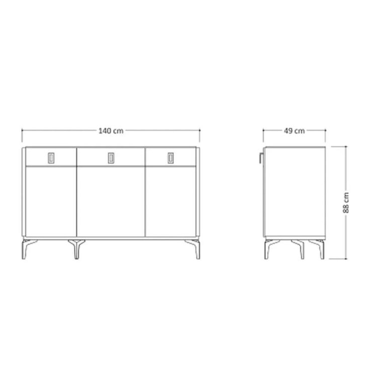 Modern Eva Medium Buffet Sideboard - 3 Doors - Walnut with Gold Trim