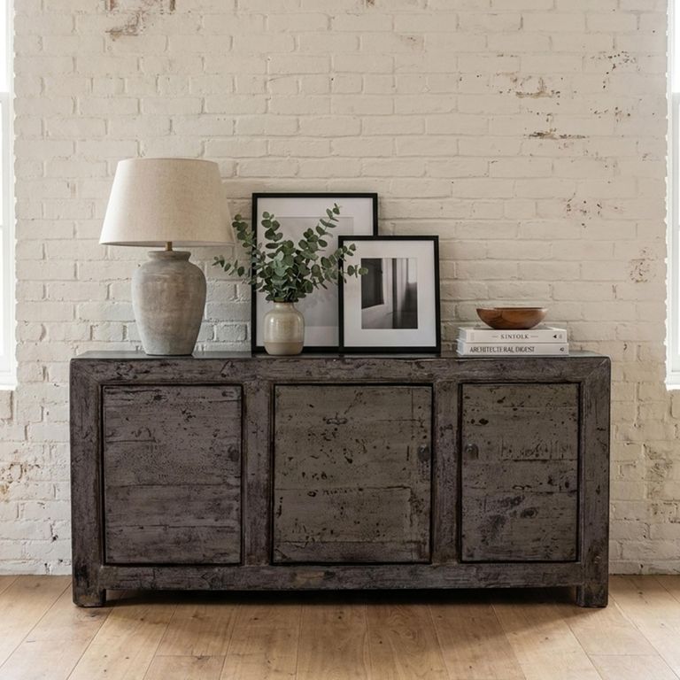 Chinese Sideboard - 3 Door - Extra Large - Distressed Antique Grey - Elm Wood