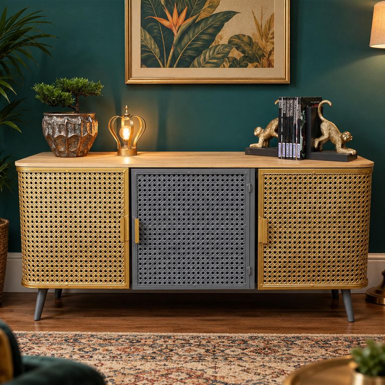 Gold Metal Low 118cm 3 Door Sideboard