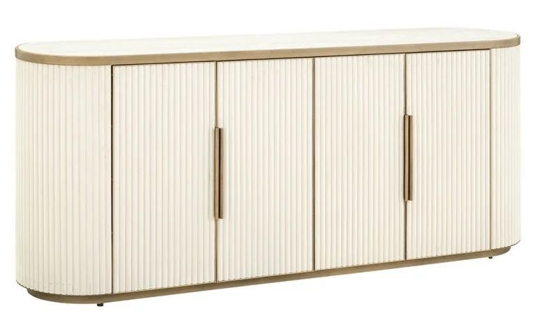 Tivoli White Ribbed Extra Large 4 Door Sideboard with Gold Trim