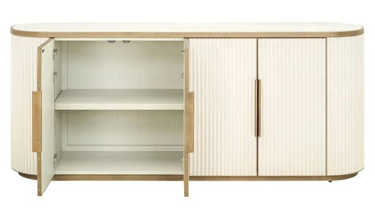 Tivoli White Ribbed Extra Large 4 Door Sideboard with Gold Trim