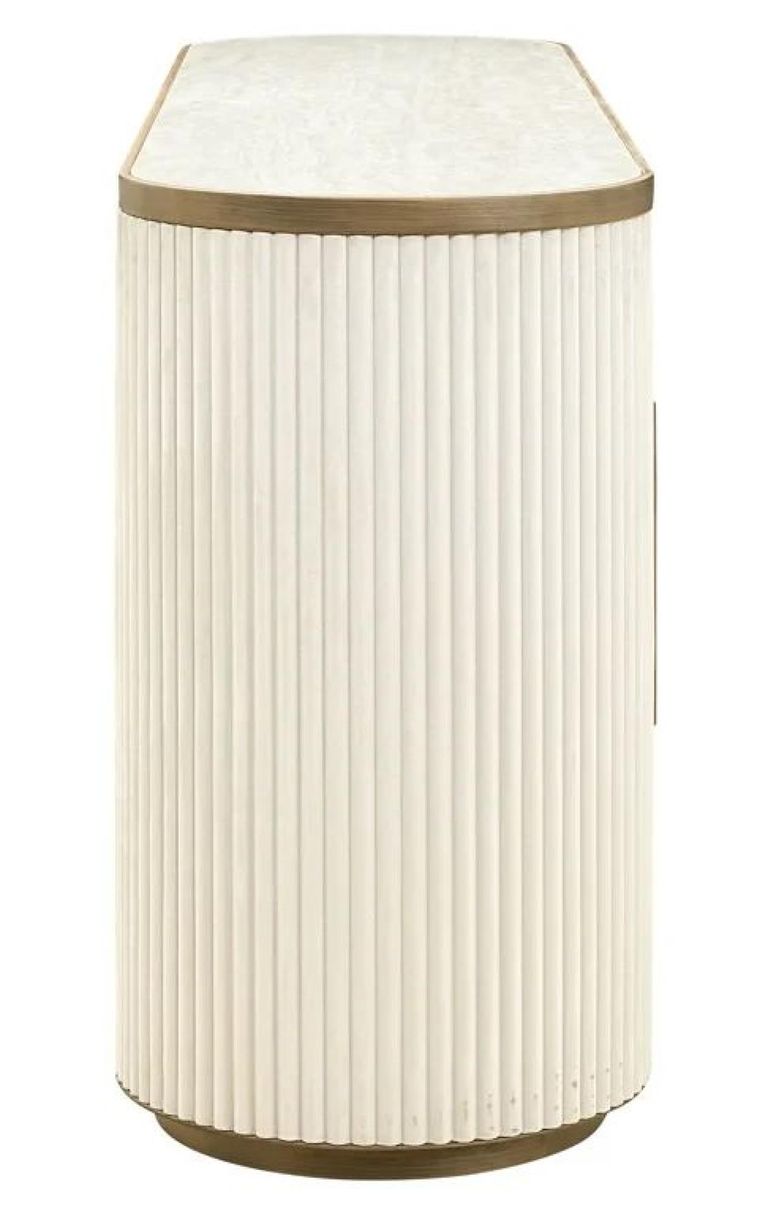 Tivoli White Ribbed Extra Large 4 Door Sideboard with Gold Trim