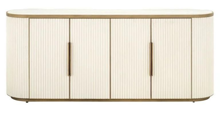 Tivoli White Ribbed Extra Large 4 Door Sideboard with Gold Trim