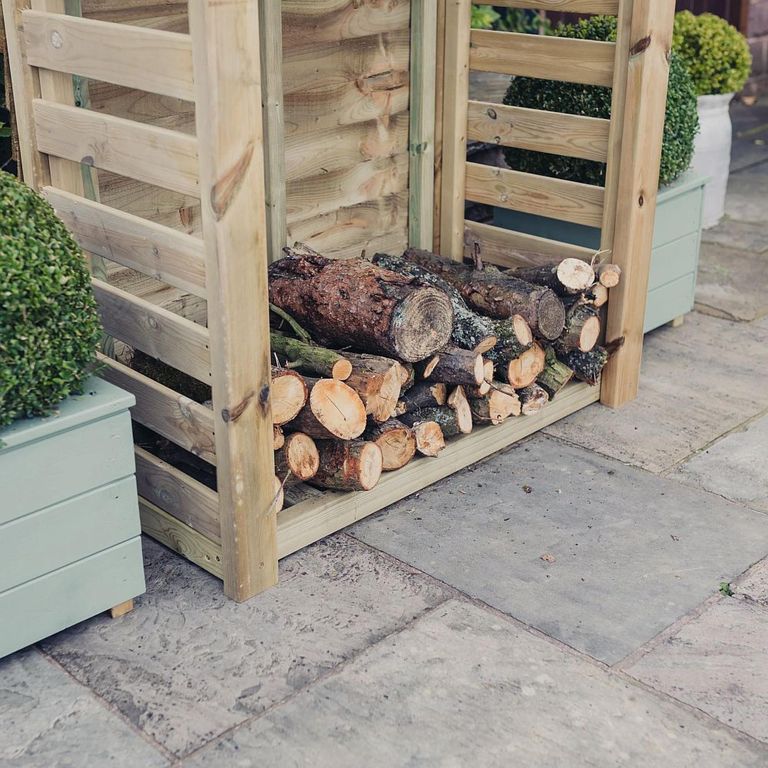 Heavy Duty Slatted Garden Log Store - 5x4 - Redwood