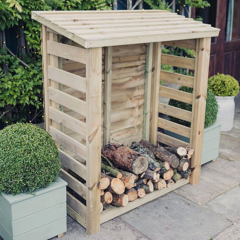 Heavy Duty Slatted Garden Log Store - 5x4 - Redwood