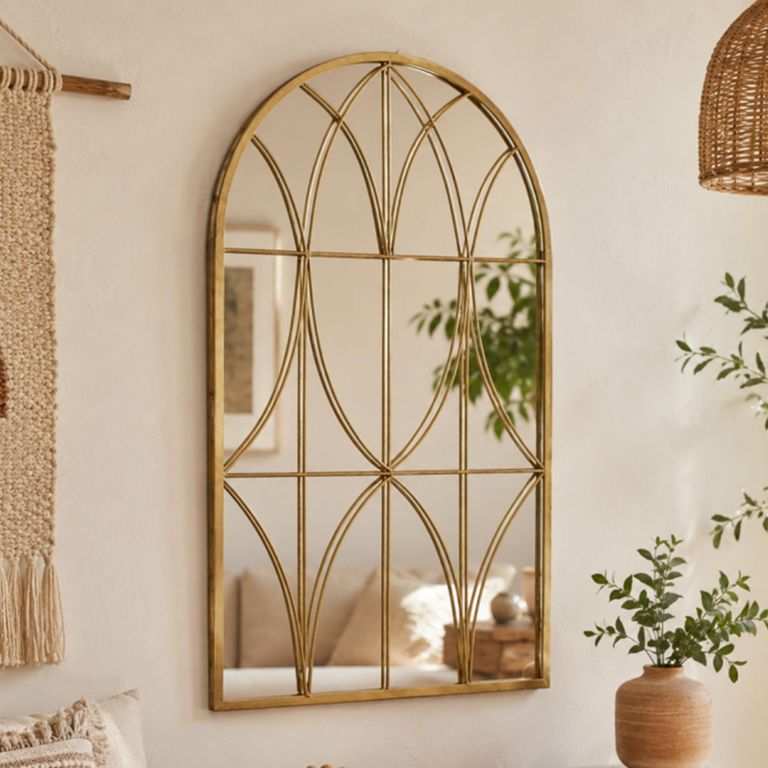 Gold Metal Frame Arch Wall Mirror