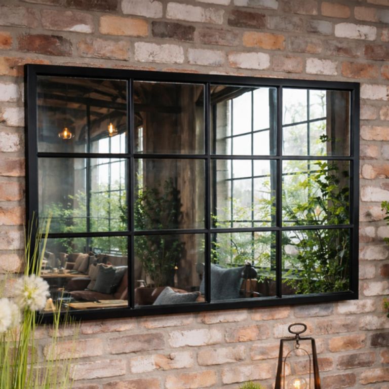 Black Metal Rectangular Wall Mirror