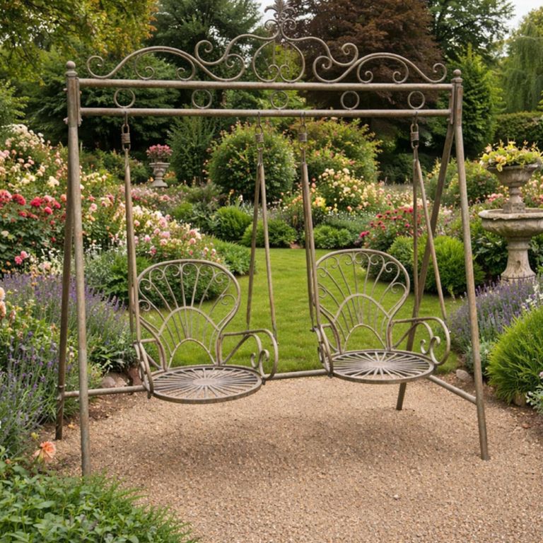 Garden Swing - Distressed Green Metal - Double Seat