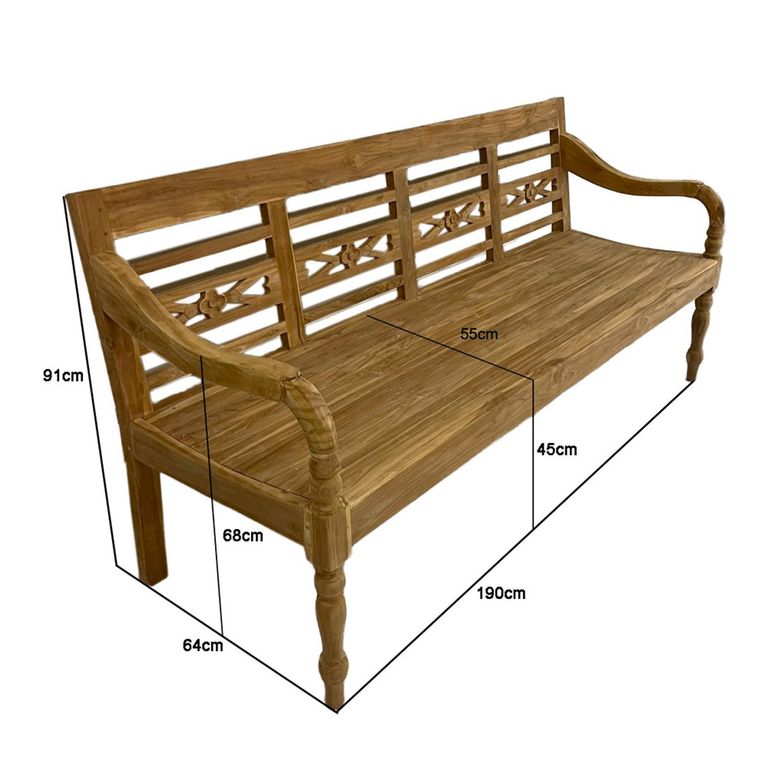 Station Garden Bench - 190cm - Natural - Teak Wood