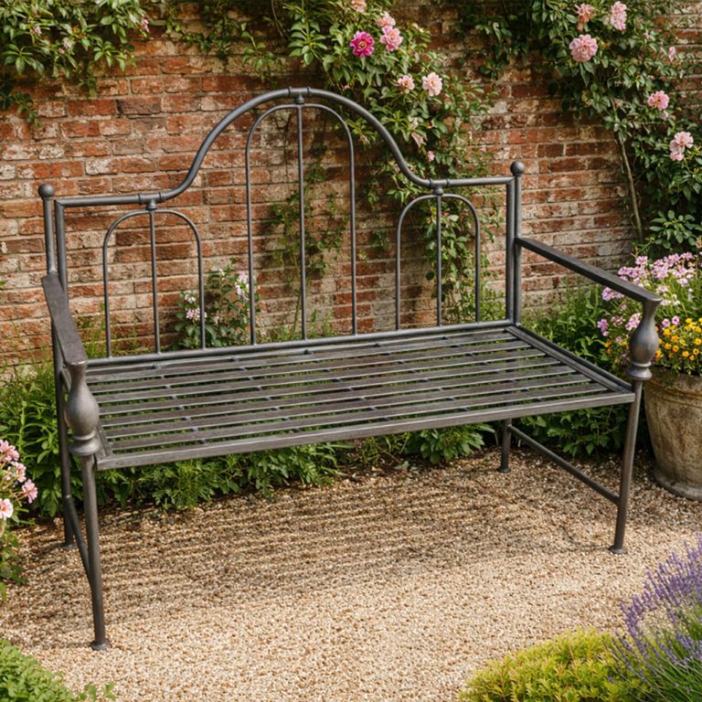 Grey Metal Garden Bench