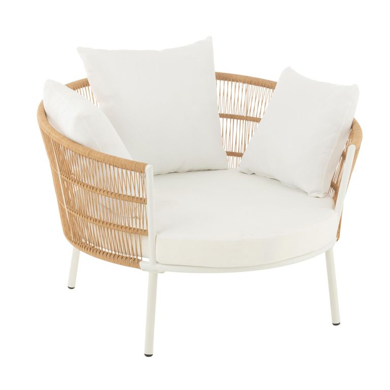 Joa Outdoor Chair - Natural and White - Rattan and Metal