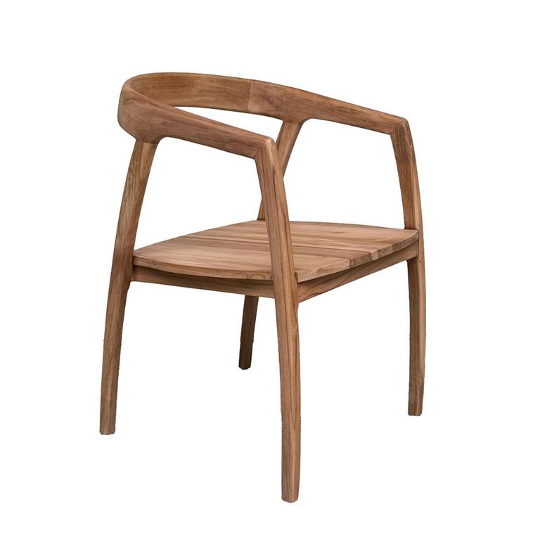 Lenzo Garden Dining Chair - Set of 2 - Curved Back - Natural - Teak Wood