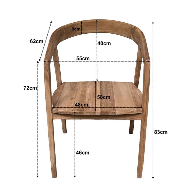Lenzo Garden Dining Chair - Set of 2 - Curved Back - Natural - Teak Wood